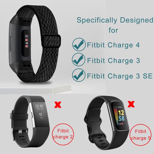 Attbbon Replacement Stretchy Nylon Wristbands for Fitbit Charge 4, 3, 3SE - Breathable, Adjustable, Lightweight