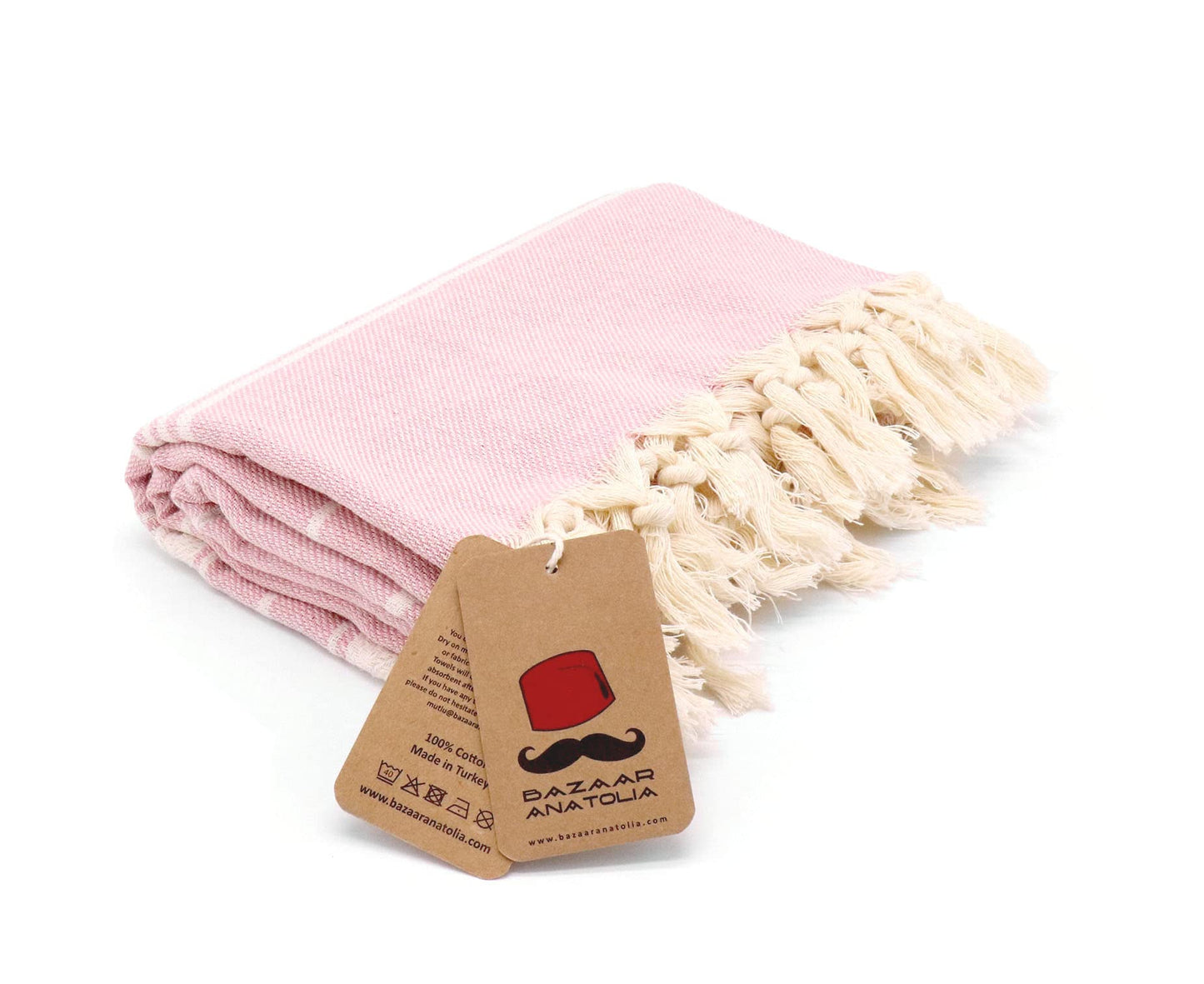 Bazaar Anatolia Turkish Beach Towel – 100% Cotton, Quick Dry, Sand Free Towel for Bathroom, Camping, Travel – Oversized 71x39 Inches – Stripe Pink