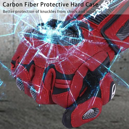 Harssidanzar Leather Motorcycle Gloves - Carbon Fiber Knuckle Protection for Men & Women | KM045