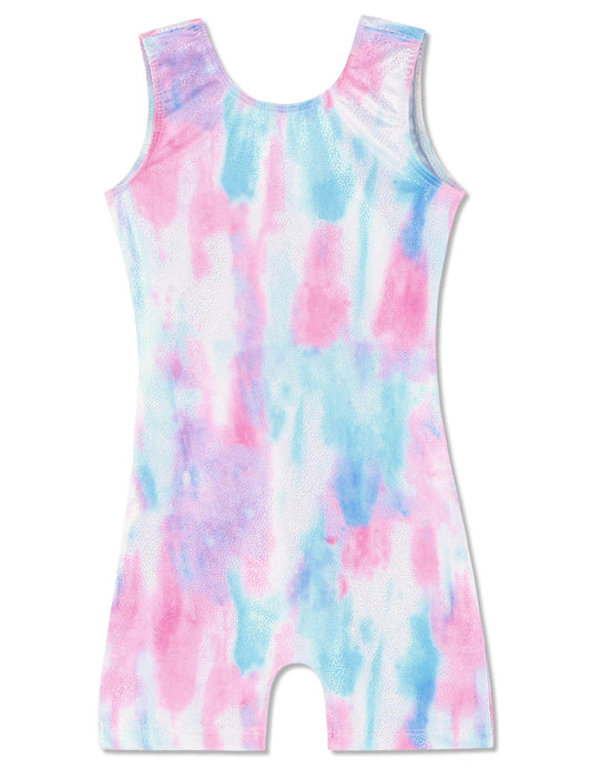 Domusgo Gymnastics Leotards for Girls Size 9 10 Years Old Sparkle White Pink Blue Tie Dye One Piece Unitards with Shorts
