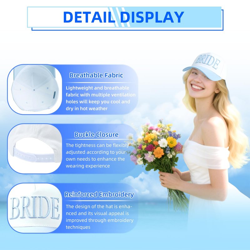 Bride Trucker Hat |Wedding Cap for Bride-to-Be， Engagement Bachelorette, Adjustable Wedding Cap，Bach Party Decorations,Party Honeymoon Anniversary Blue