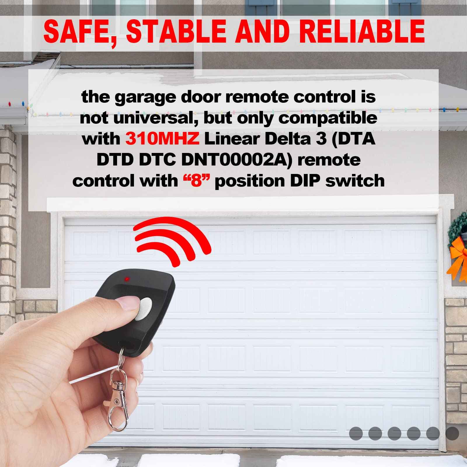 Kingdder 3 Pcs 8 Dip Switch 310mhz Garage Door Remote Compatible with Linear Delta 3 (DT DTA DTD DTC DNT00002A) Gate Opener Remote with Keychain (Black,White Button)