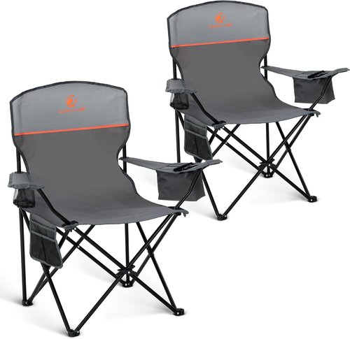 High Point Sports Portable Camping Chair - Lightweight Folding Lawn Chair for Adults | Supports 350 lbs - Gray - 2 Pack