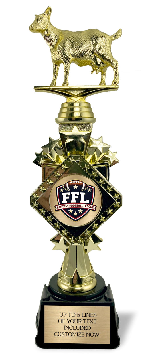 Customizable Fantasy Football Trophy, 13" Tall Gold Goat Trophy Award