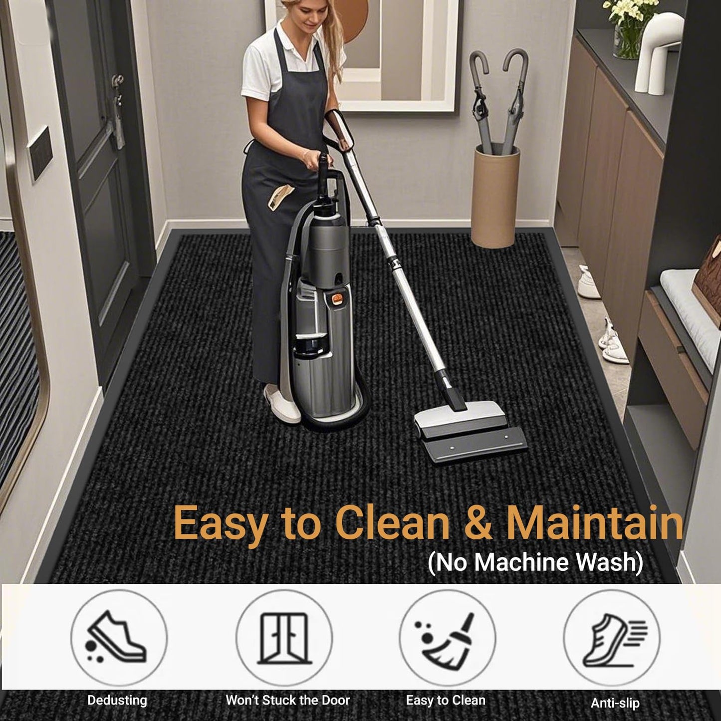 Outdoor Entry Rubber Rug, 6'x4' Commercial Heavy Duty Rubber Large Exterior Door Mat, Industrial Non-Slip Waterproof Welcome Floor Mats for Garage, Kitchen, Patio, Black 72" x 48"