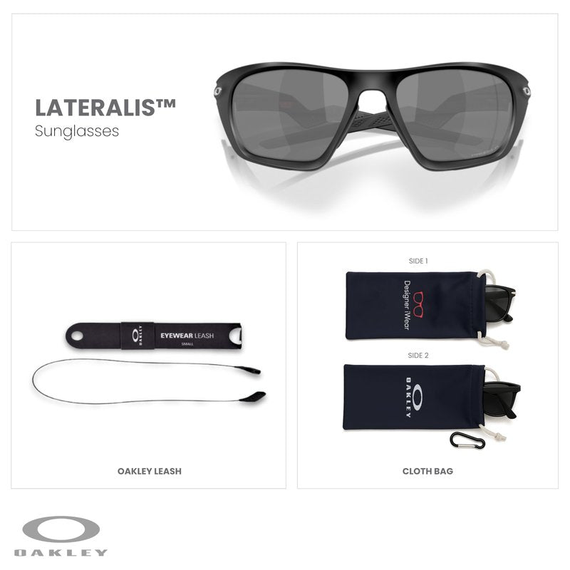 Oakley OO9431 Lateralis 943108 60MM Matte Transparent Arctic Surf/Prizm Black Rectangle Sunglasses for Men+ Bundle Accessory Leash Kit, Microfiber Pouch