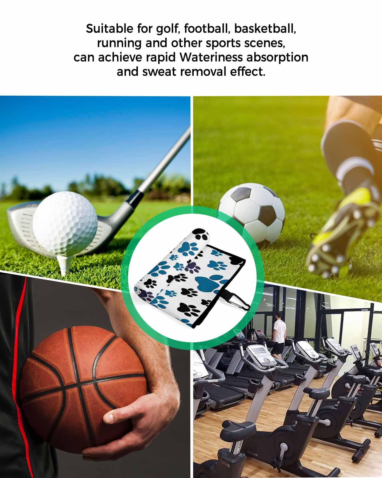 ARTSHOWING Dog Paw Print Golf Towel 24x16in, Absorbent Water Quick Dry Microfiber Golf Towel with Clip, Soft Sports Towel Golf Accessory for Men Women, Gift for Golf Fan, Blue Black Pet Footprint