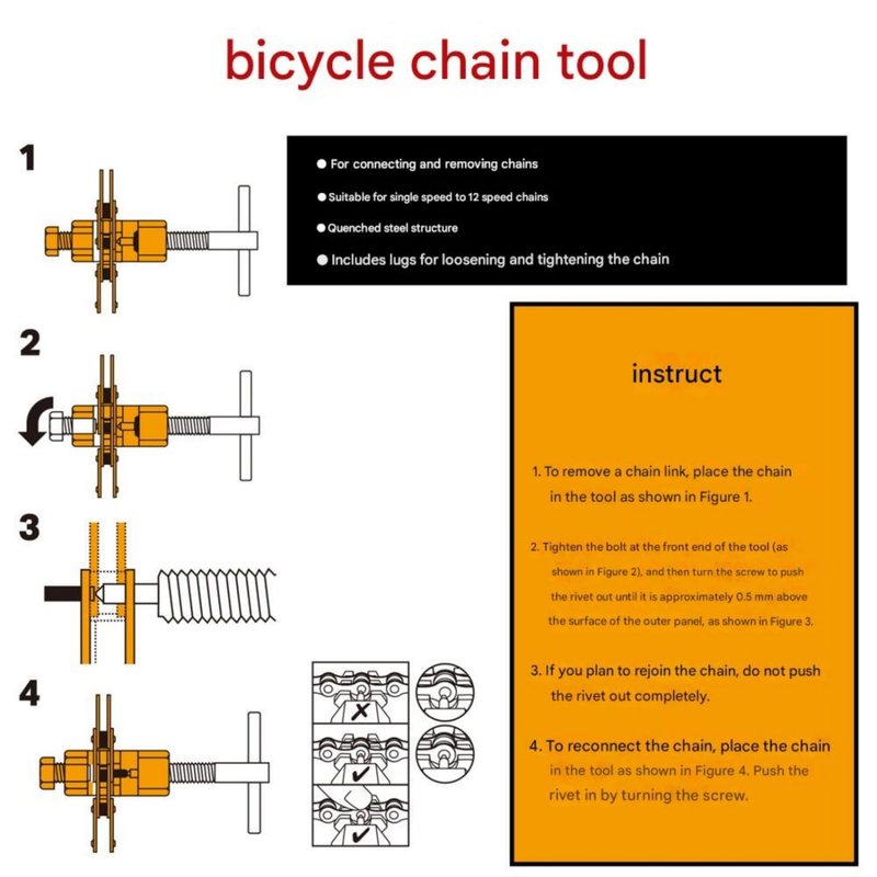 Bike Chain Breaker Tool Set, Bike Breaker Main Chain Pliers Chain Checker Wear Indicator for 1-12 Speed Road MTB Bikes (Chain Breaker Set)