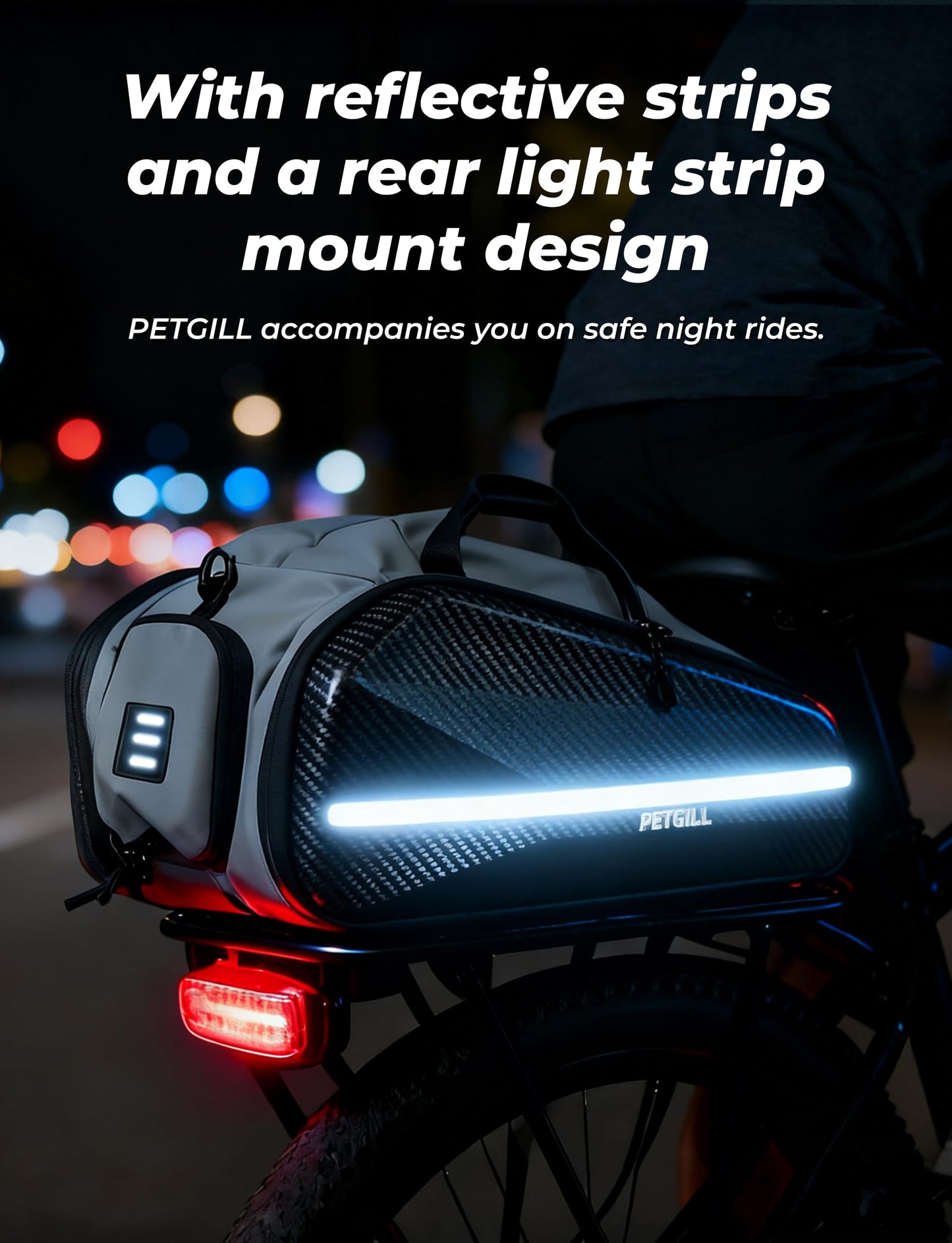 PETGILL Ebike Battery Bag，40L Hard Shell Waterproof Electric Bicycle Rear Rack Bag with Reflective Strips and Shoulder Straps，bike rack bags for ebikes，E-Bike Accessories.