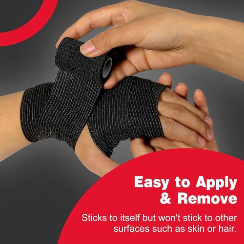 AZEN Self-Adhesive Bandage Wrap - 120 Pack Black Athletic Tape | 2" x 5 Yards Cohesive Vet Wrap