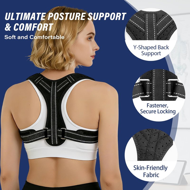 Posture Corrector for Men and Women, UltraSupport+ Comfortable Upper and Back Brace, Pain Relief from Bad Posture for Slumping Shoulders, Hunching, Shoulder Pain Neck. Adjustable Back Straightener.