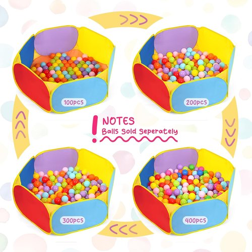 Eocolz Kids Ball Pit - Large Pop-Up Playhouse Tent for Toddlers | Includes Basketball Hoop & Zipper Storage Bag, Multicolor (1M)