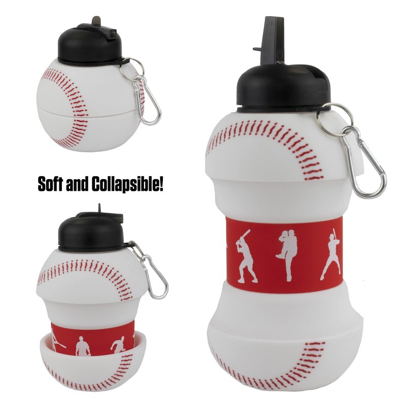 Maccabi Art Clip-On Collapsible 1 Liter, 34 oz. size BPA-Free Silicone Baseball Large Water Bottle for Kids