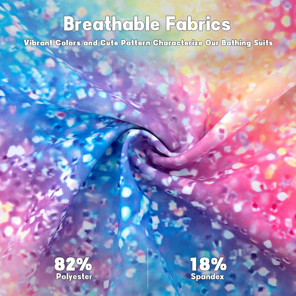 Belovance Girls Swimsuits One Piece Bathing Suit with Criss Corssback Straps 5t Size 6 Kids Children Swimming Suit Rainbow Glitter Swimwear Quick Dry (Rainbow Glitter, 6-7 Years)