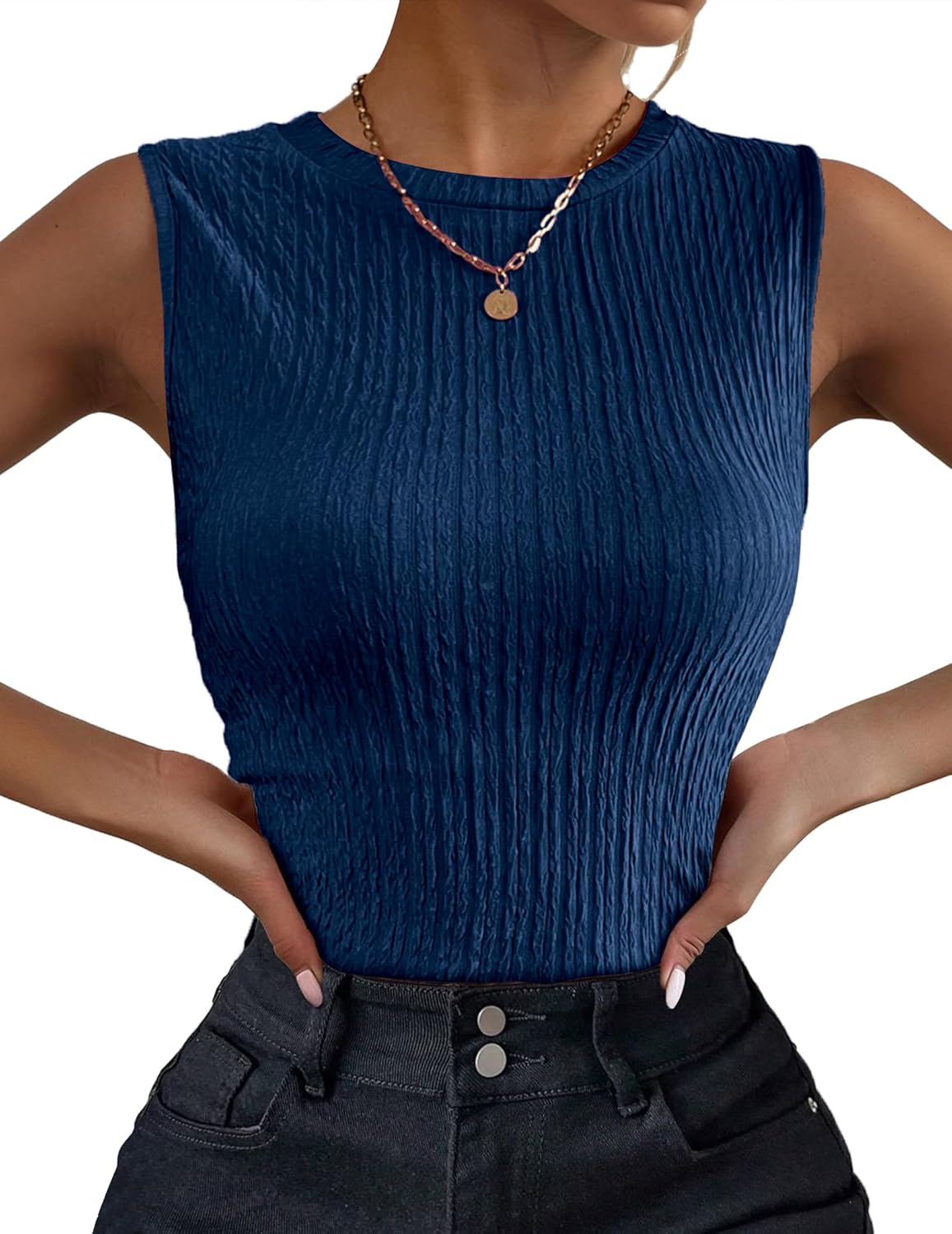 Zeagoo Women's High Neck Tank Top - Casual Ribbed Knit Sleeveless Shirt for Summer