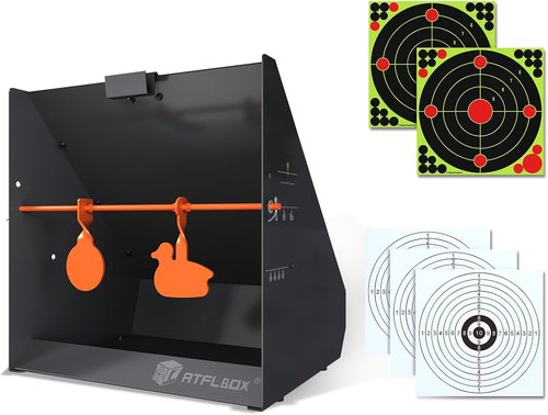 Atflbox Pellet Trap - Spinning Shooting Targets with 12"x12" Bullseye Paper for .177/.22 Caliber Air Guns