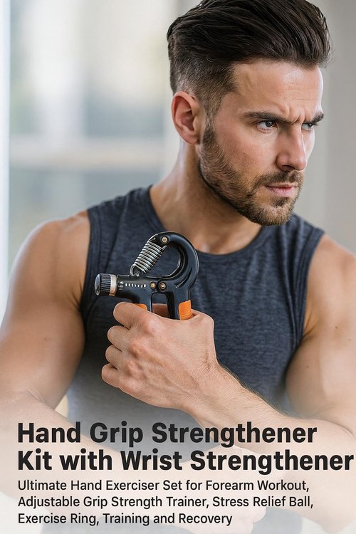 Strenvo Hand Grip Strengthener Complete Set – 12 PCS | Forearm, Finger, Wrist & Hand Exerciser Kit for Men & Women | Adjustable Resistance, Finger Stretcher, Therapy Ball & More | Home & Office Workout (Orange)
