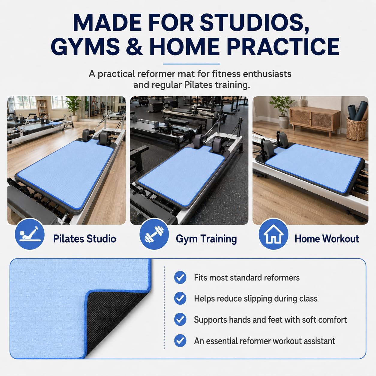 VERYOND Non-Slip Pilates Reformer Mat Towel for Pilates Reformer Machine Equiment Extra Thick 2mm, 30.5 * 23inch
