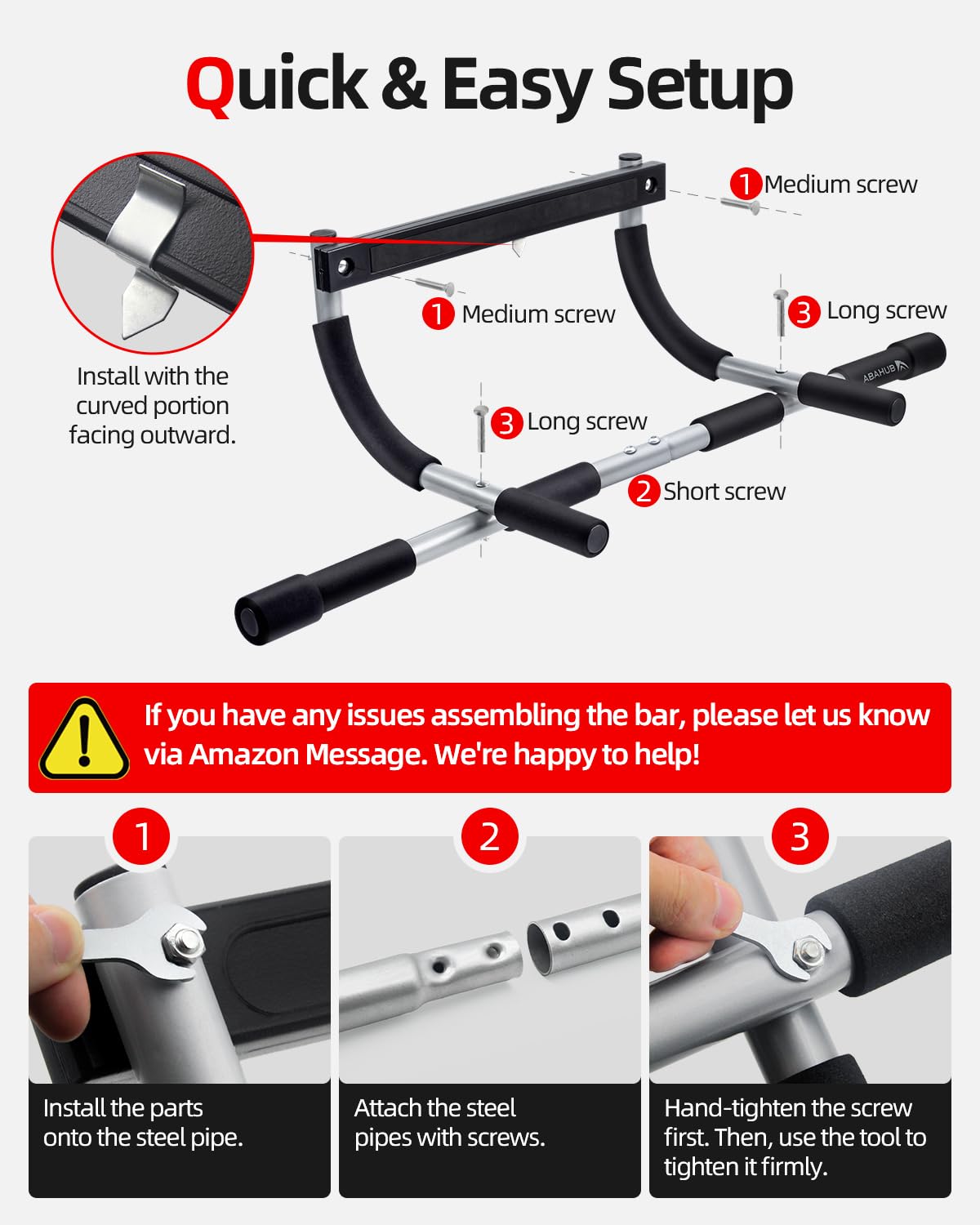 Abahub Home Pull Up Bar - Doorway Mount for Apartments | 265lb Heavy-Duty Strength Trainer | Multi-Grip Space Saver