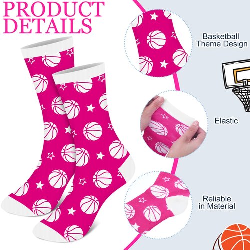 Maiteenly 6 Pairs 6 Pairs Girls Basketball Socks Youth Sport Crew Socks Gifts Bulk for Sport Lover Athletic Women Running Players (7.87 x 7.87 Inches,Basketball)