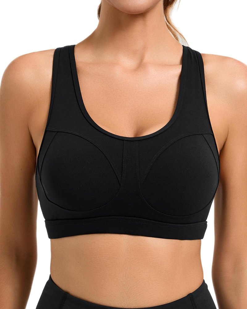 RUNNING GIRL Sports Bras for Women High Support Moulded Cup High Impact Sports Bras Racerback Workout Running Yoga Bra(WX3045 Black M)