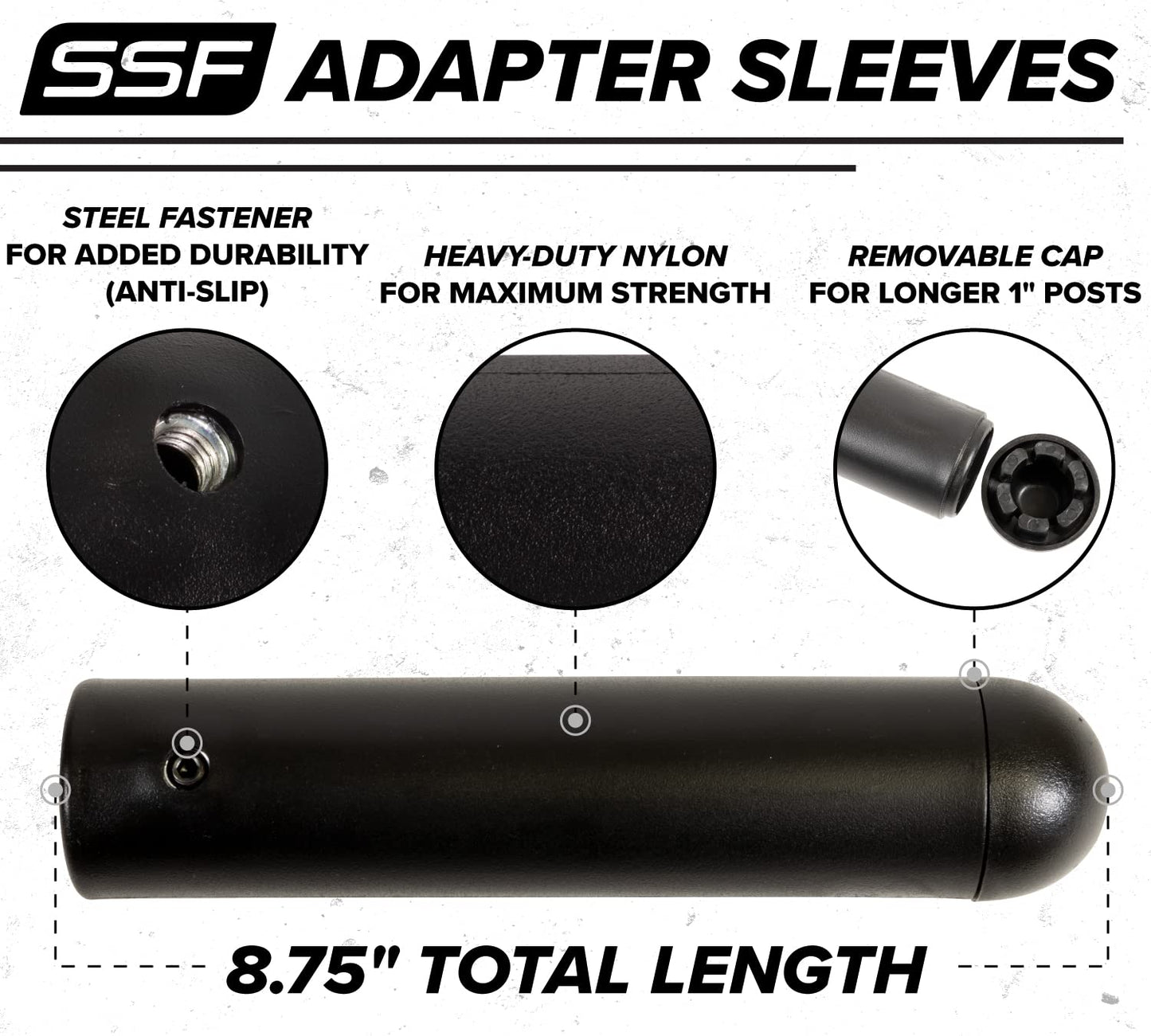 Serious Steel Fitness Olympic Adapter Sleeve 8" - Convert 1" bars or posts to 2" Olympic bars or posts. Includes removeable end cap for longer posts. (Single)