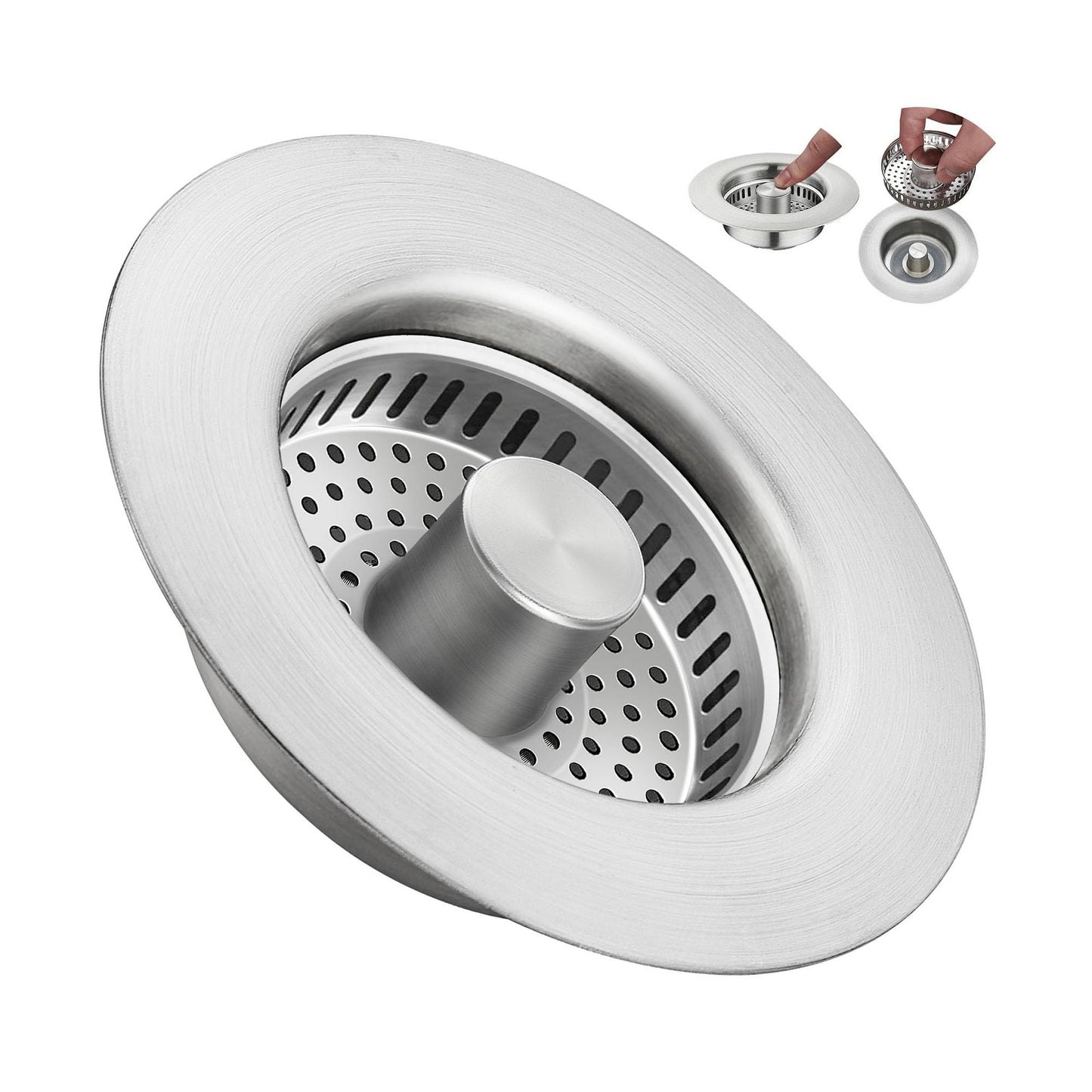 YYKBZ 3 in 1 Kitchen Sink Drain Strainer， Stainless Steel Pop Up Sink Stopper， Plug for Sink Drain Strainer with Anti-Clogging Basket for Us Standard 3-1/2"Drain Easy to Install （1pcs）