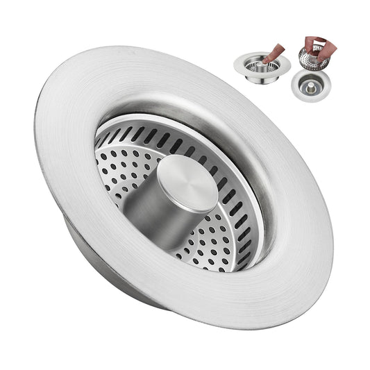 YYKBZ 3 in 1 Kitchen Sink Drain Strainer， Stainless Steel Pop Up Sink Stopper， Plug for Sink Drain Strainer with Anti-Clogging Basket for Us Standard 3-1/2"Drain Easy to Install （1pcs）
