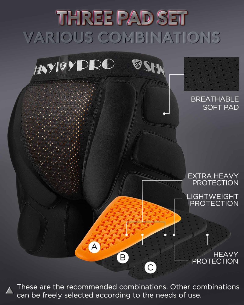 SHINYPRO Protective Padded Shorts for Snowboard and Skate CE Level 2 Butt and Tailbone Heavy Duty Protection