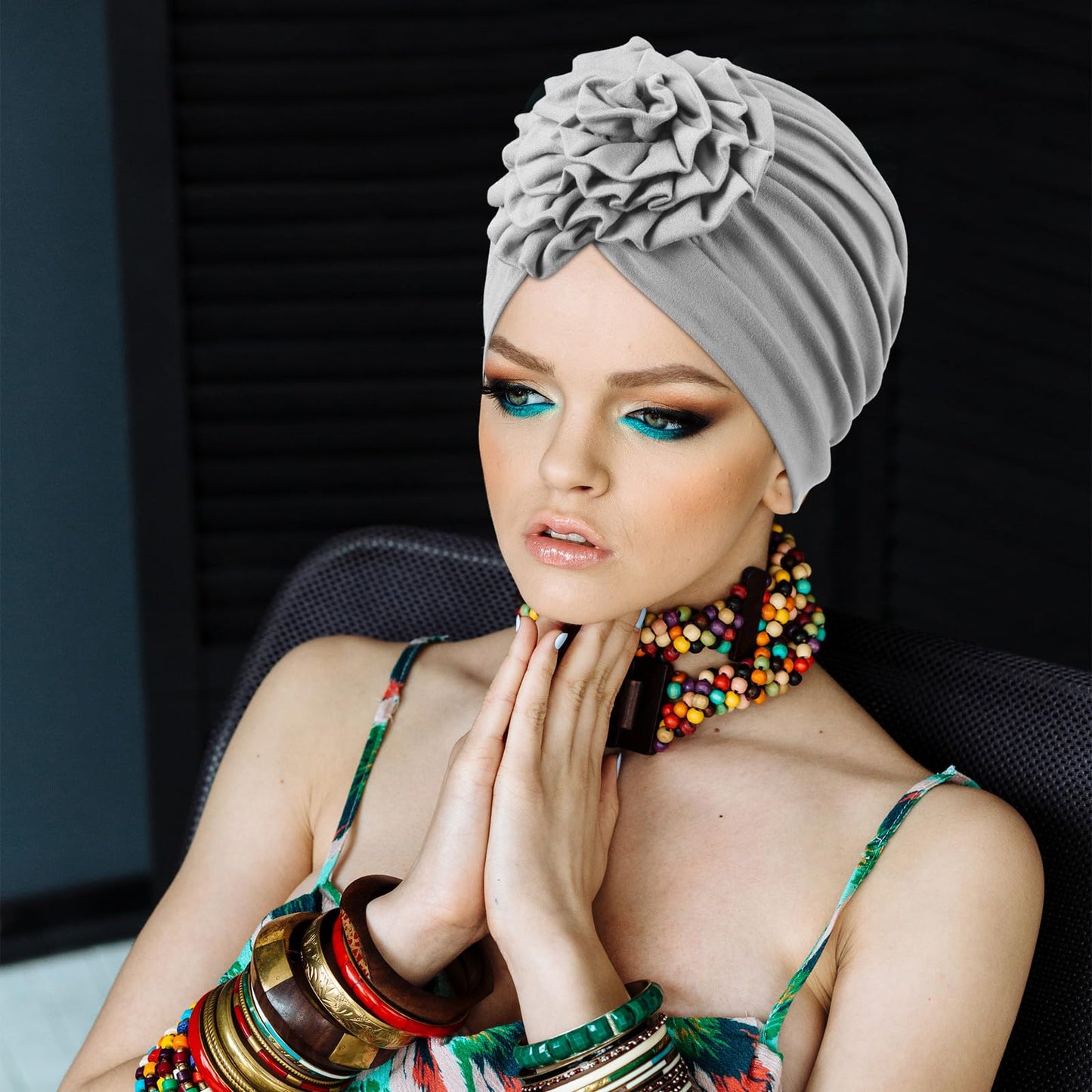 JenPen 4 Pcs Chemo Turban Headwear for Women Soft Cancer Headwear Flower Turban Elastic Head Wrap Cap for Women Cancer Patients Hair Loss
