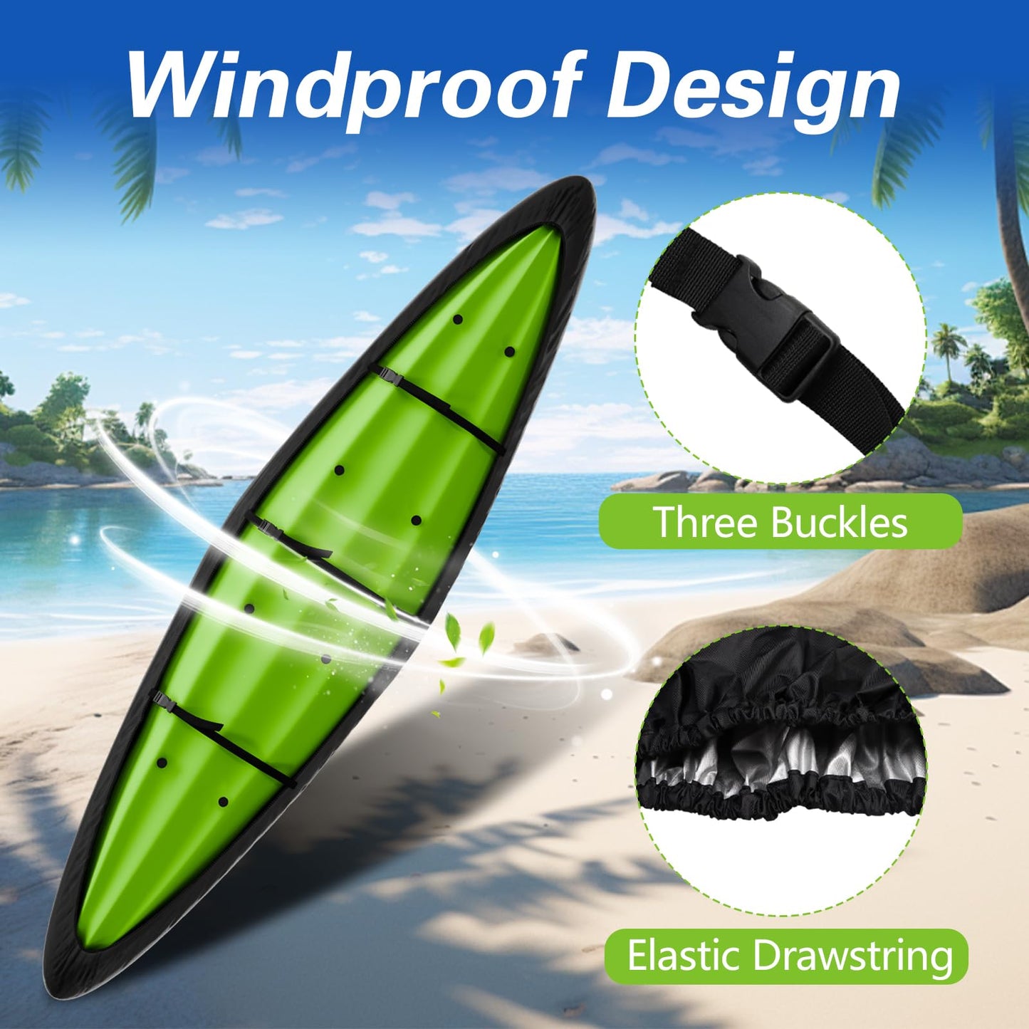 EVRBUL 12ft Kayak Cover, Heavy Duty 420D Outdoor Storage Waterproof UV-Protective Canoe Cover for 10-12 Feet Kayak Canoe Boat SUP