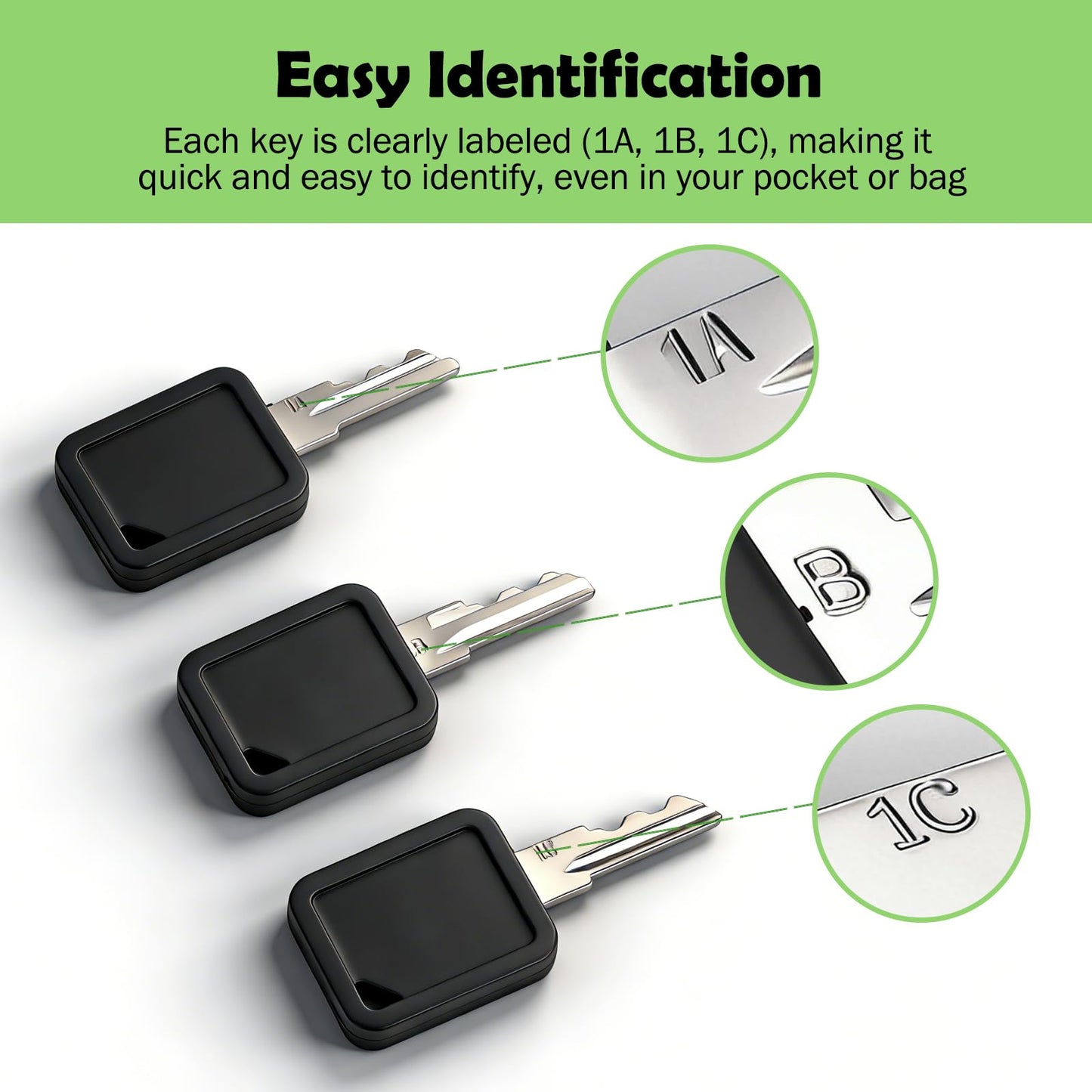 YHJDC Club Car Golf Cart Replacement Keys 3-Pack (1A, 1B, 1C) | Direct Fit for Part Numbers 105068002 & 101974701