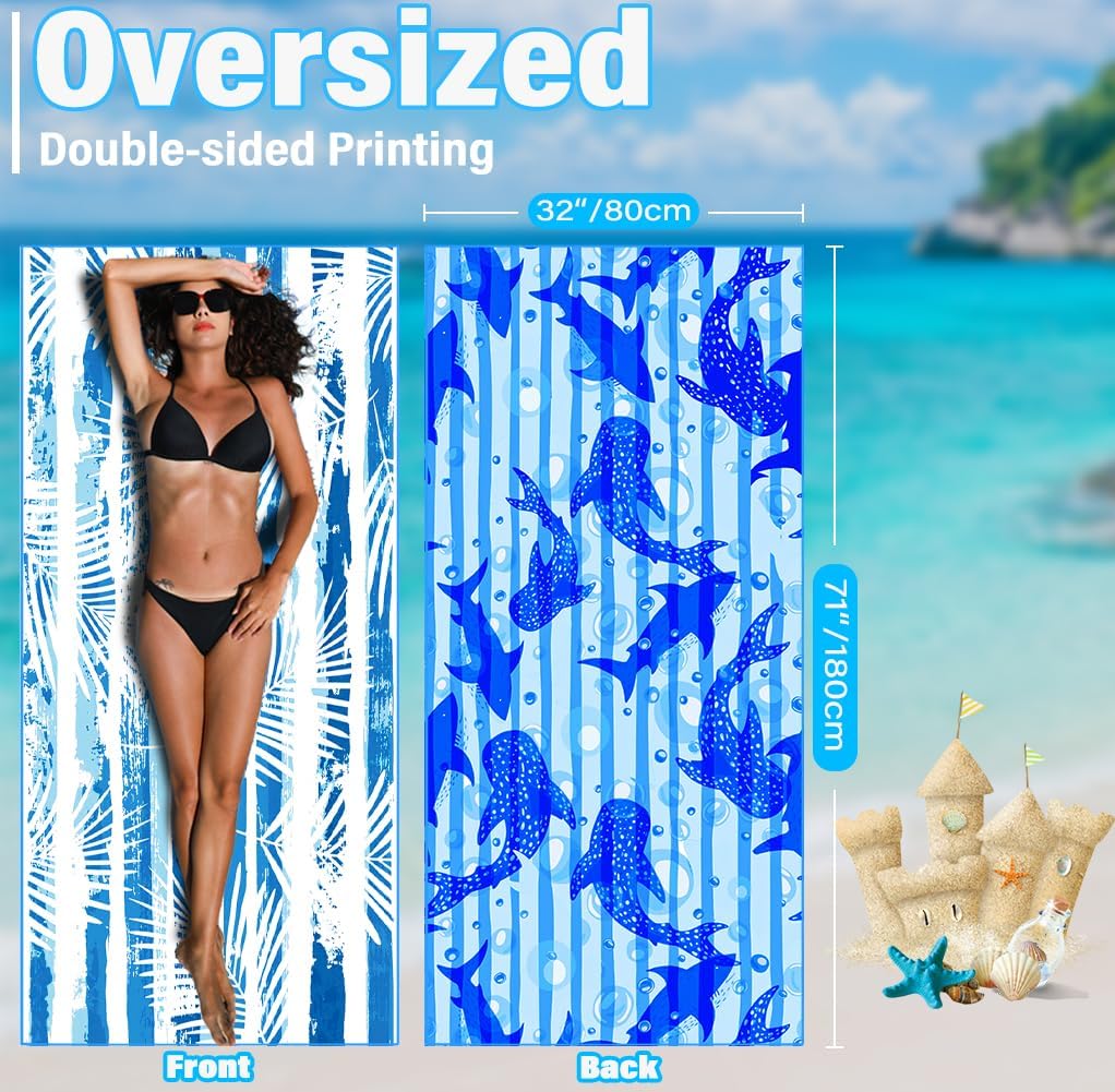 Skiennix Lightweight Microfiber Beach Towel - Quick Dry, Sand-Free, Extra Large 32"x71" for Travel & Pool