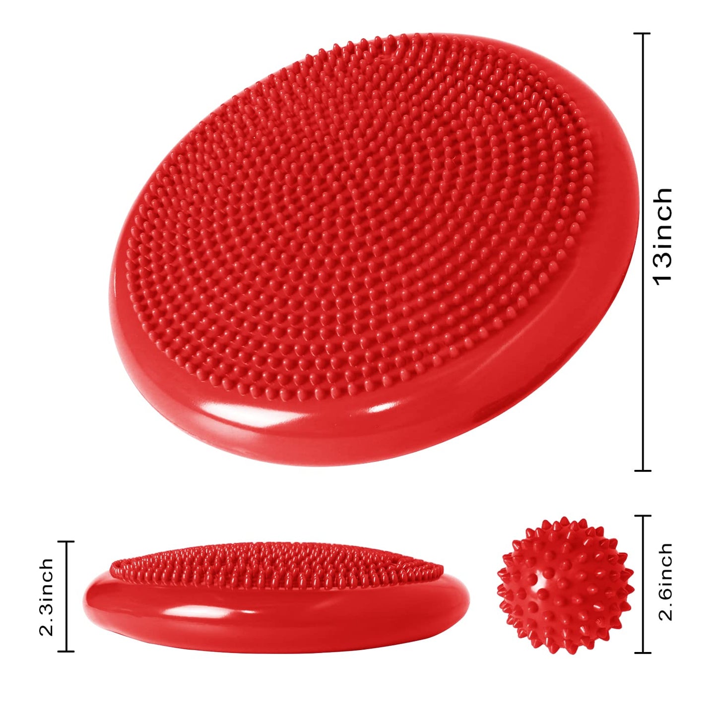 Nvzi Wobble Cushion, Balance Disc, Wiggle Seat, Balance Pads for Physical Therapy, Stability Disc, Wobble Board for Dogs, Office, with Spiky Massage Ball(Red)