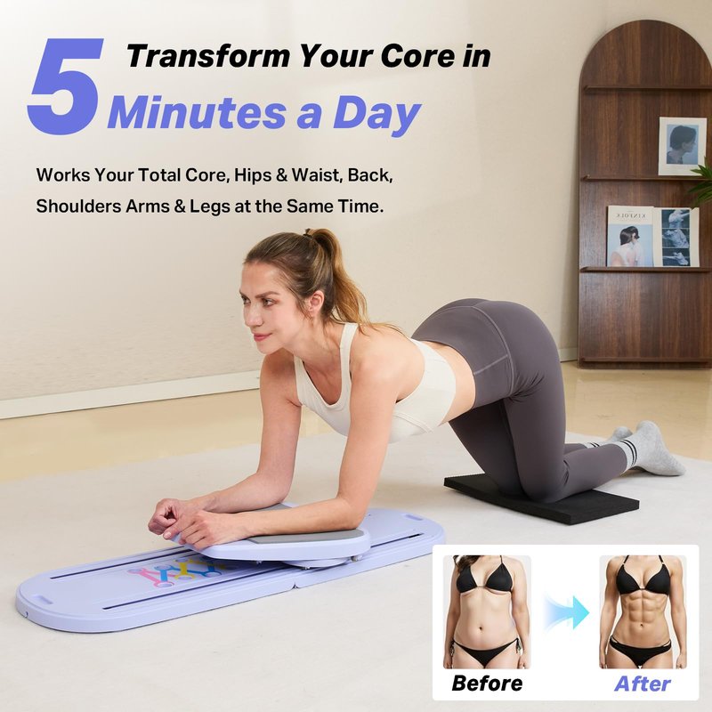 TTFP Pilates Board, Pilates Reformer Set with Timer, Multifunctional Abdominal Board Ab Core Trainer Home Workout Equipment (Lavender)