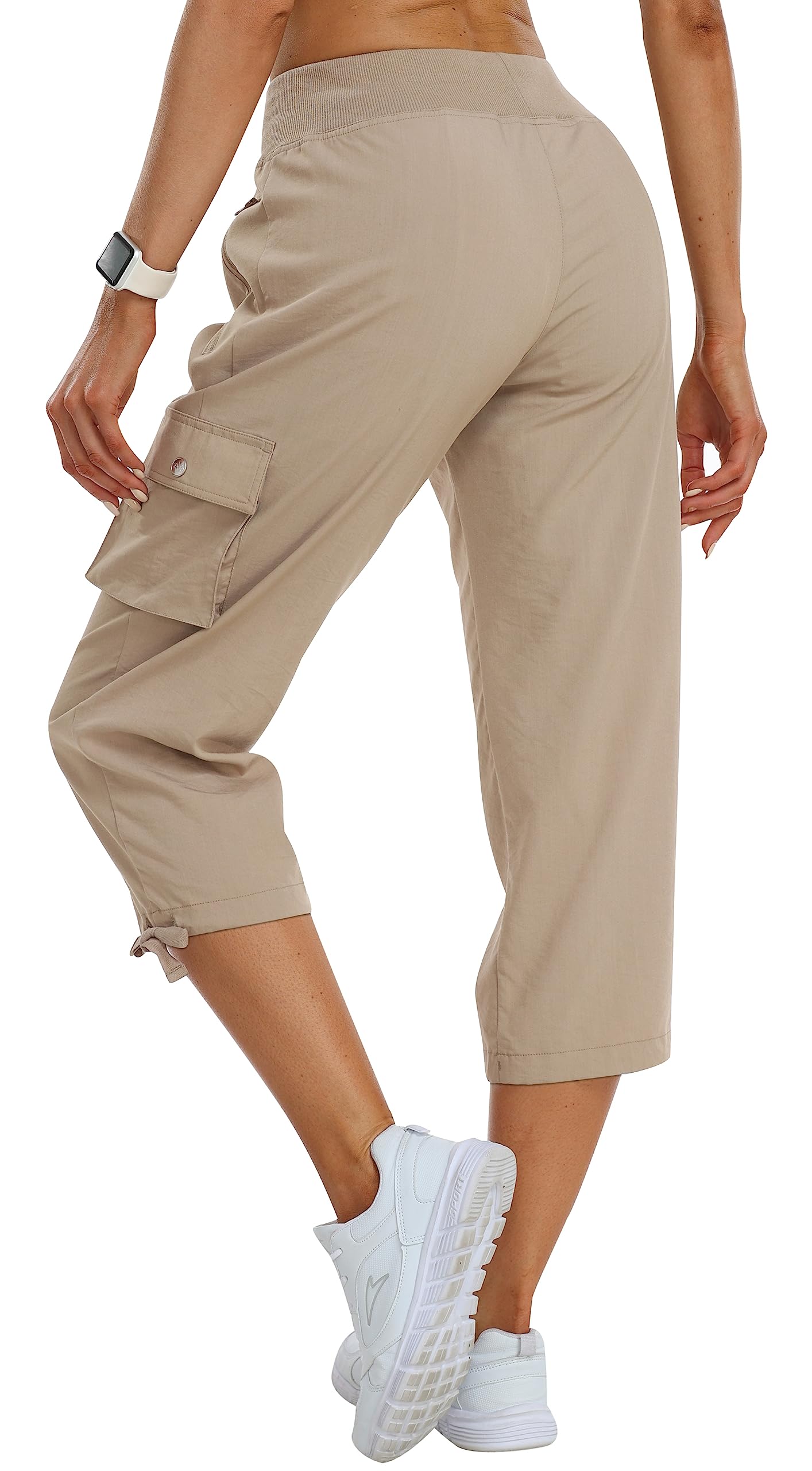 MoFiz Womens Capris with Pockets Loose Fit Casual Capri Pants Lightweight Ladies Cargo Pants for Hiking Khaki XL