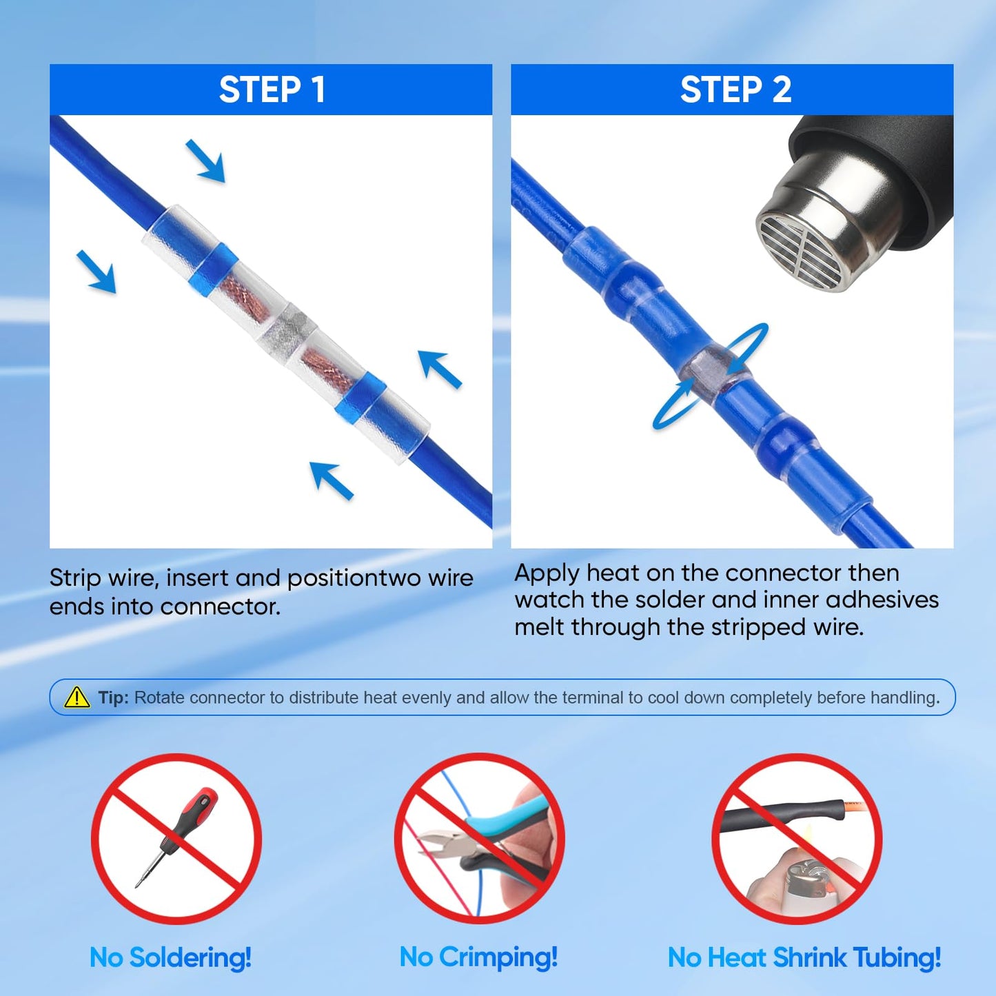 TICONN 200 PCS Solder Seal Wire Connectors, Heat Shrink Butt Connectors, Waterproof and Insulated Electrical Wire Terminals, Butt Splice (200PCS, Red)