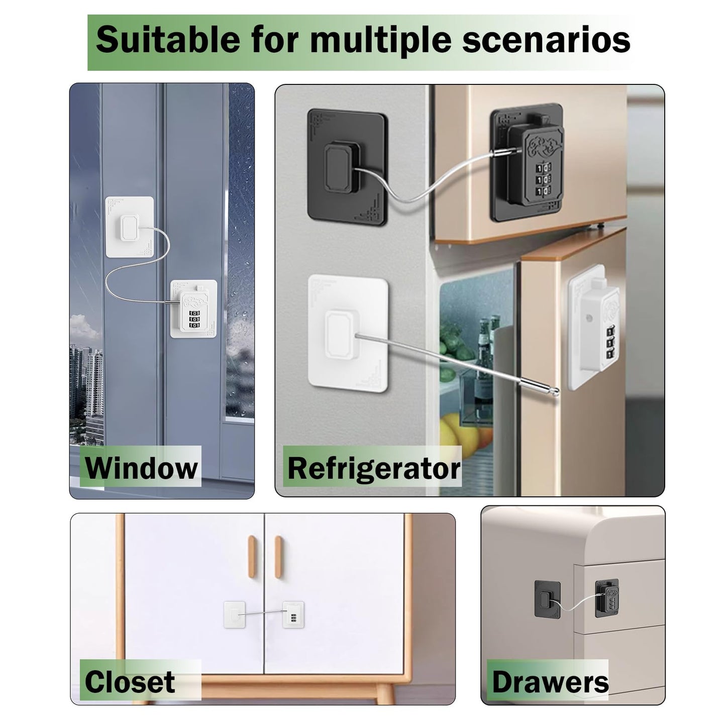 Lexng 2 Pack Refrigerator Locks with 3 Digit Code, Easy Install Fridge Lock Combination, Premium Freezer Lock, Child Proof Cabinet Locks for Refrigerators, Drawers, Closets, Windows (White)