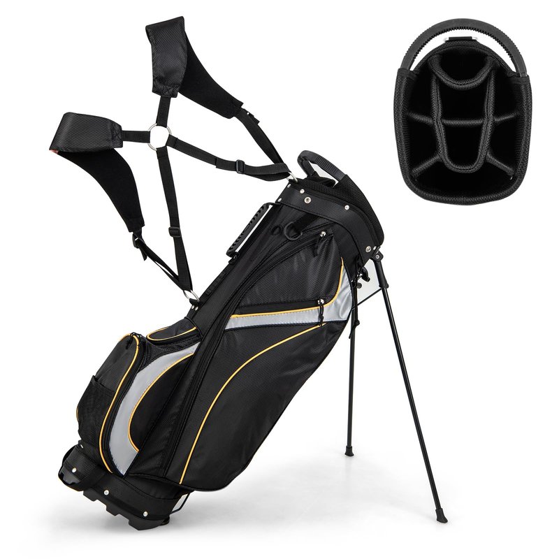 Goplus Golf Stand Bag, Golf Club Bag 8 Way Top Dividers, Cooler Bag, 7 Zippered Pockets, Adjustable Dual Strap, Rain Hood, 4.5LBS Lightweight Portable Golf Bag with Stand for Men Women