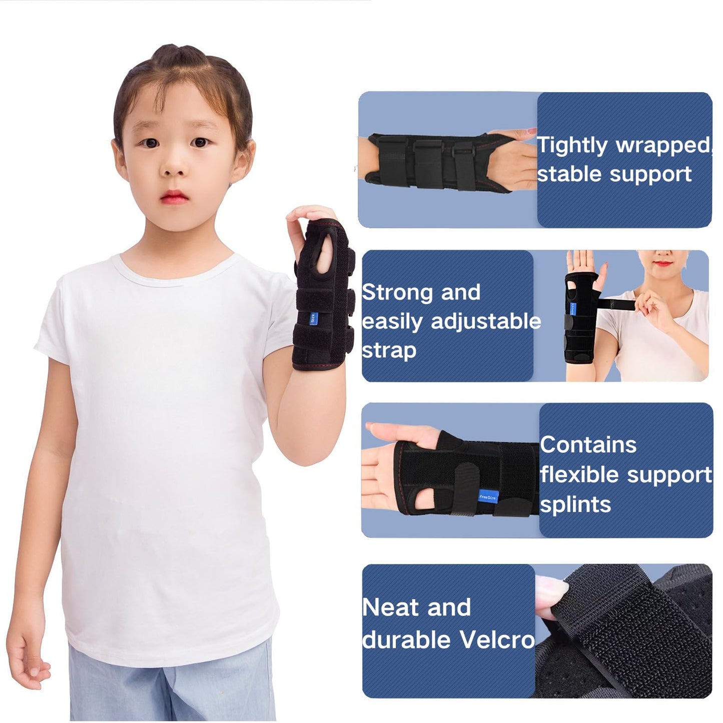 Kids Wrist Brace Fits wrist circumference 4-6.2 inches Pediatric Wrist Splint & Wrist Support for Kids, Adjustable Youth Wrist Brace for Sprains, Strains, Arthritis & Carpal Tunnel Pain Relief - Left & Right Hand (1, Black, Pediatric)