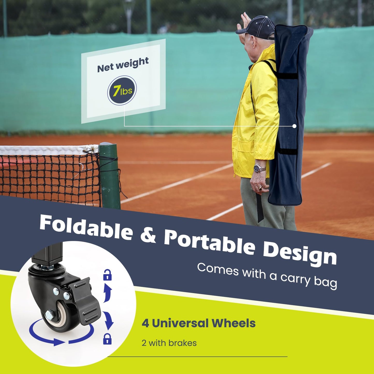 SPORFIT Tennis Ball Hopper Cart with Wheels, Portable Tennis Ball Basket Holds 150 Balls, Collapsible Aluminum Tennis Basket for Balls Pickup, Pro Sports Teaching Cart for Tennis Pickleball Baseball