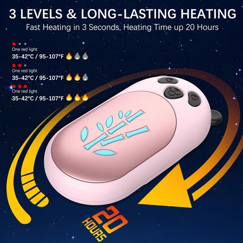 Hand Warmers Rechargeable 2 Pack, 3 Levels Heating 6000mAh Portable Electric Handwarmers, Cute Panda Pocket Heater Xmas Warm Gifts for Golf Hunting Hiking Camping Outdoor Activities - Rose Gold