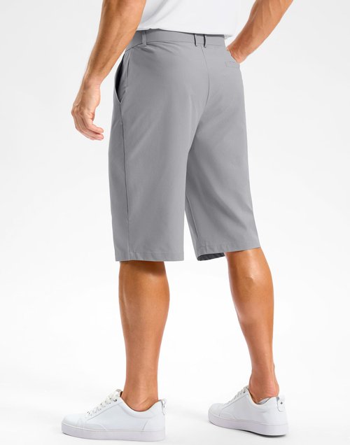 Pudolla Men's Golf Shorts with 4 Pockets 11"/13" Long Inseam Lightweight Quick Dry Flat Front Hybrid Shorts for Casual Work(Grey-13inch-34)