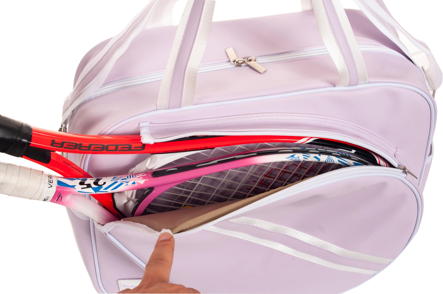 Remobia Hicol Purple PU Leather Women Large Sports Handbag Tennis Racket Shoulder Bag Tennis Tote Bag for 2 Rackets, with Water Bottle Holder