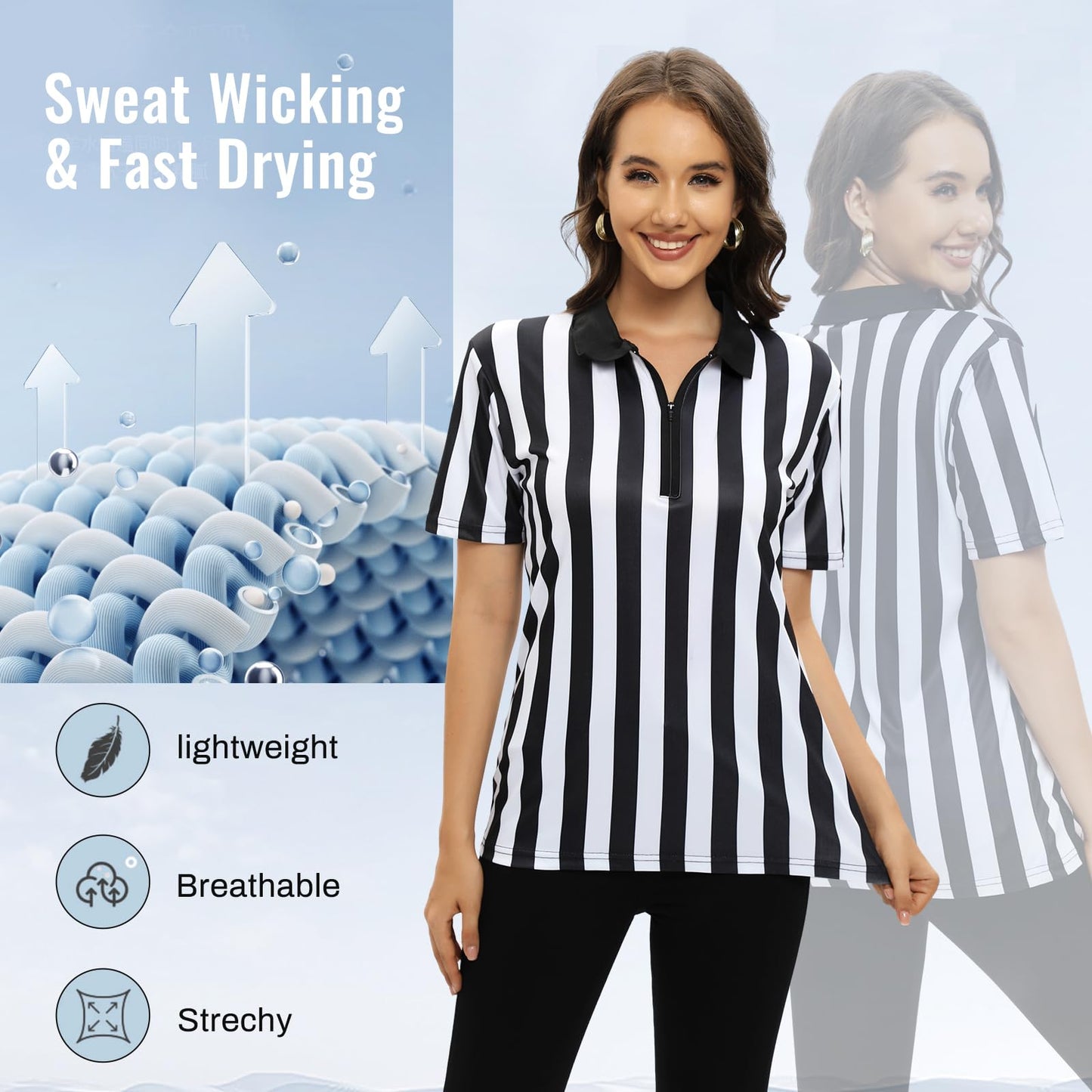 CUTIEHON Womens Striped Referee Shirt for Basketball Halloween Costume