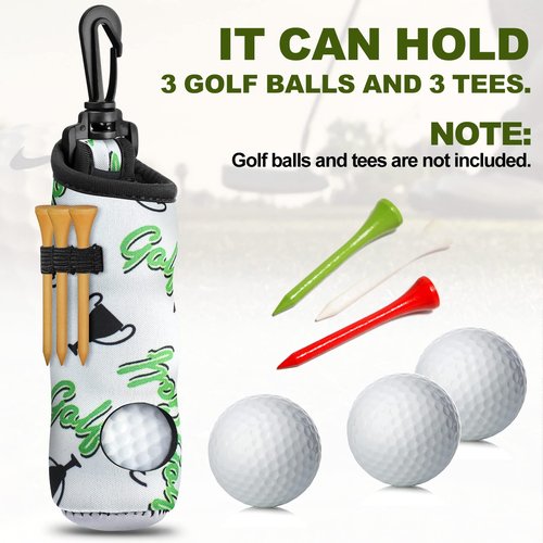 Jerify 12 Pieces Golf Ball Holder Soft Carry Bag with Tee Holder Keychain Belt Clip Hook Portable Golf Accessories for Women Ladies Golfer Pouch Gifts, 12 Styles