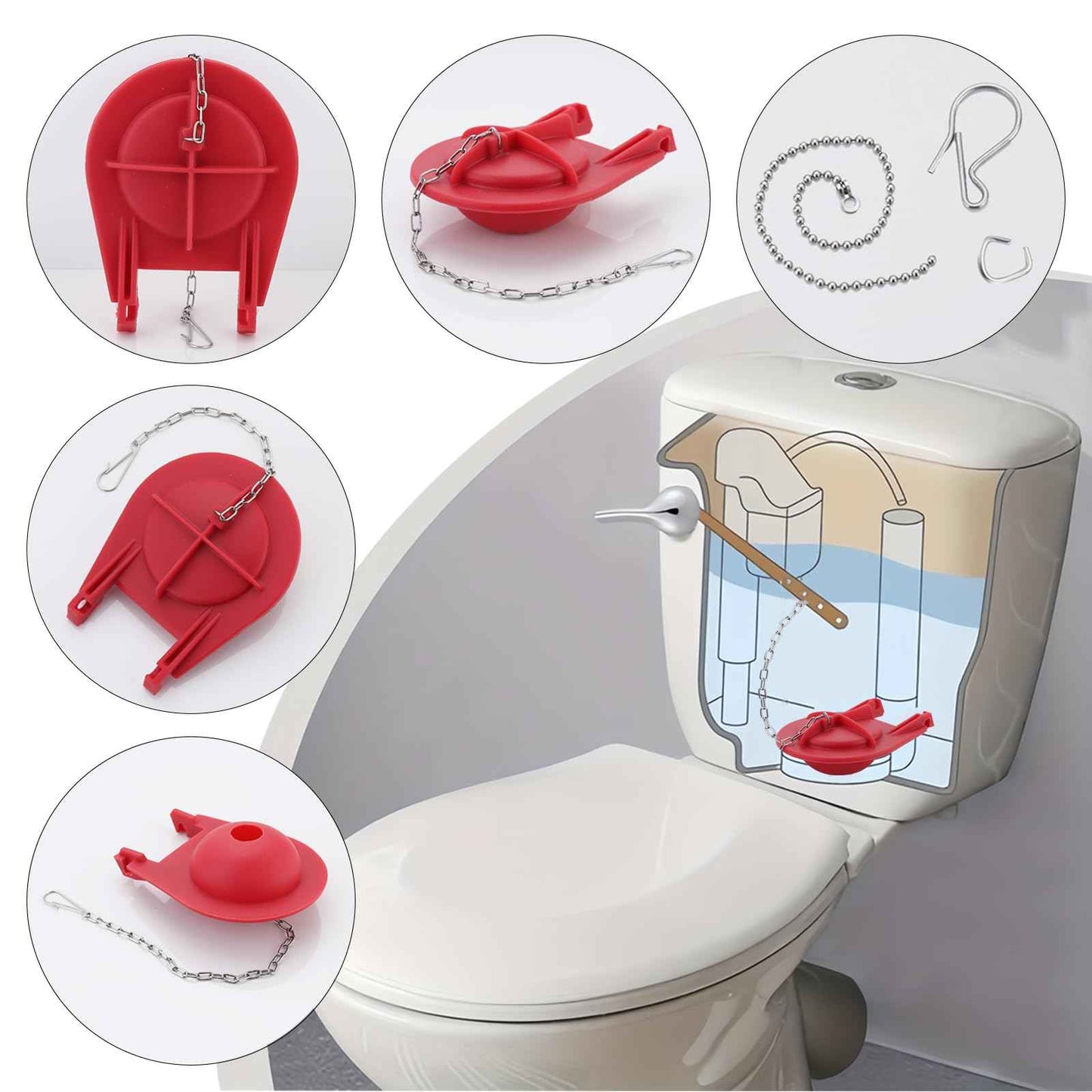 (2-Pack)3.5-Inch Large style Toilet Flapper Replacement Kit with Chain,Compatible with Kohler GP1039444 Toilet Flapper for One-Piece Toilets with Class Five Technology,Strong Sealing,Red