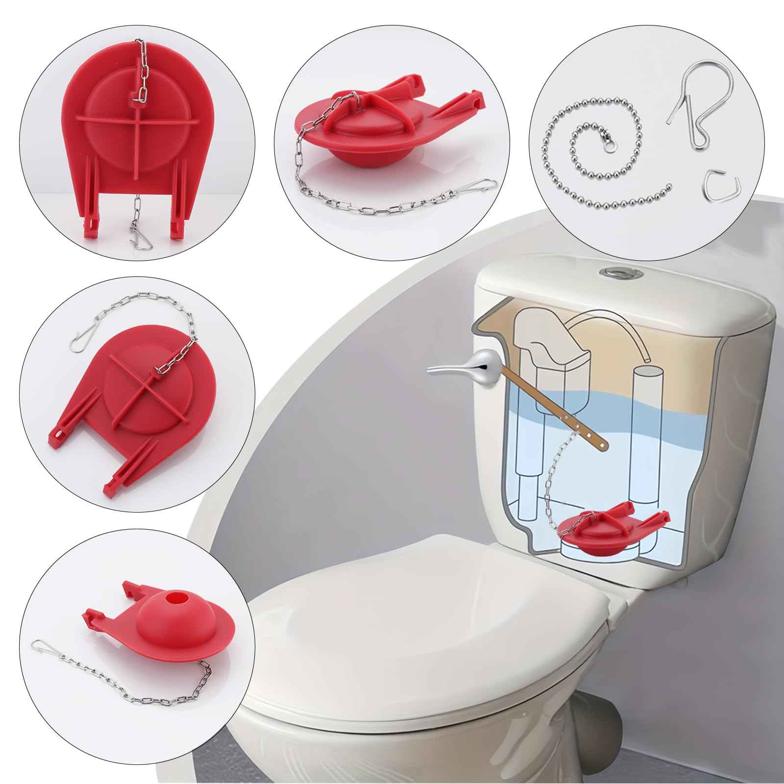 (2-Pack)3.5-Inch Large style Toilet Flapper Replacement Kit with Chain,Compatible with Kohler GP1039444 Toilet Flapper for One-Piece Toilets with Class Five Technology,Strong Sealing,Red