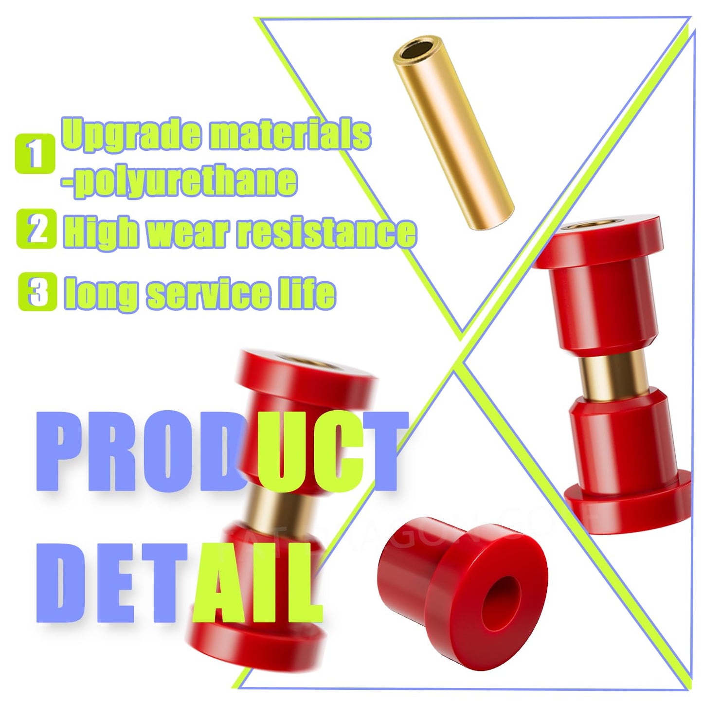 Panglong Club Car DS Bushing Kit-Upgraded Polyurethane DS Rear Leaf Spring Bushing Kit (Red), 2 Sets of DS Rear Spring Bushing and Sleeve Kit, Suitable for 1992-Up Club Car DS, OEM# 1015583, 1012303