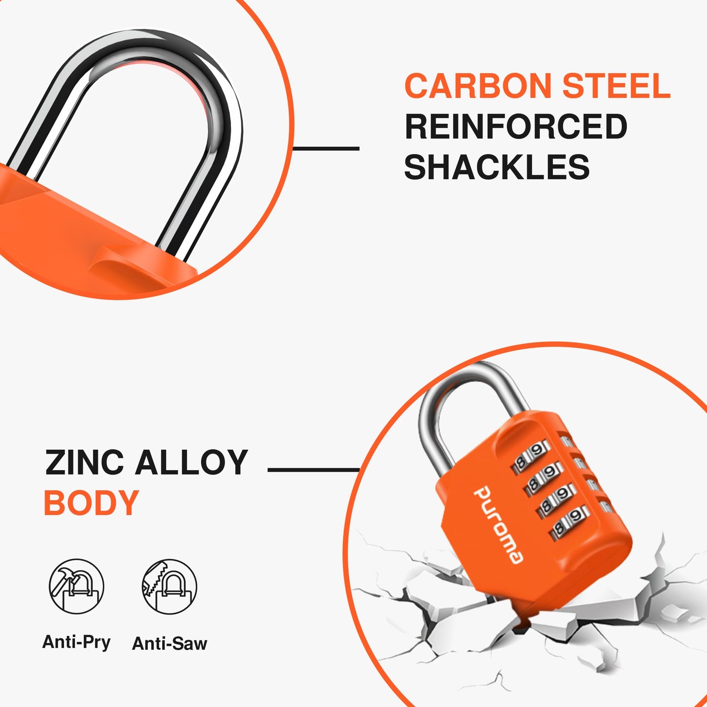 Puroma 1 Pack Combination Lock for Locker 4 Digit Outdoor Waterproof Padlock for School, Gym, Sports, Fence, Toolbox, Gate, Case, Outdoor, Hasp Storage, Cabinets (Orange)